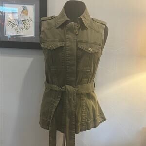 Cotton Olive Green Utility Vest Y2K